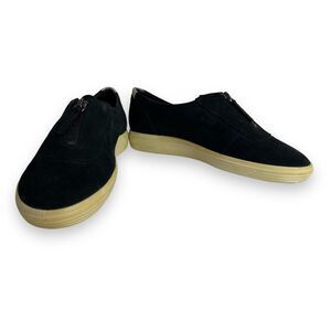 Ecco Black Suede Leather Top Zip Sneakers Yellowish Soles Womens EU 39 US 8 8.5